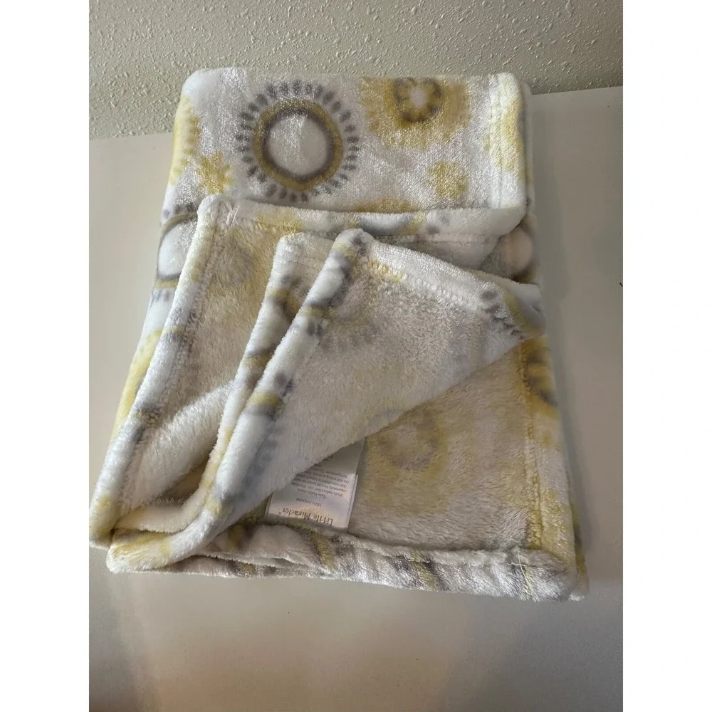 Little Miracles Baby Blanket Yellow Gray White Medallion Soft Poly Unisex